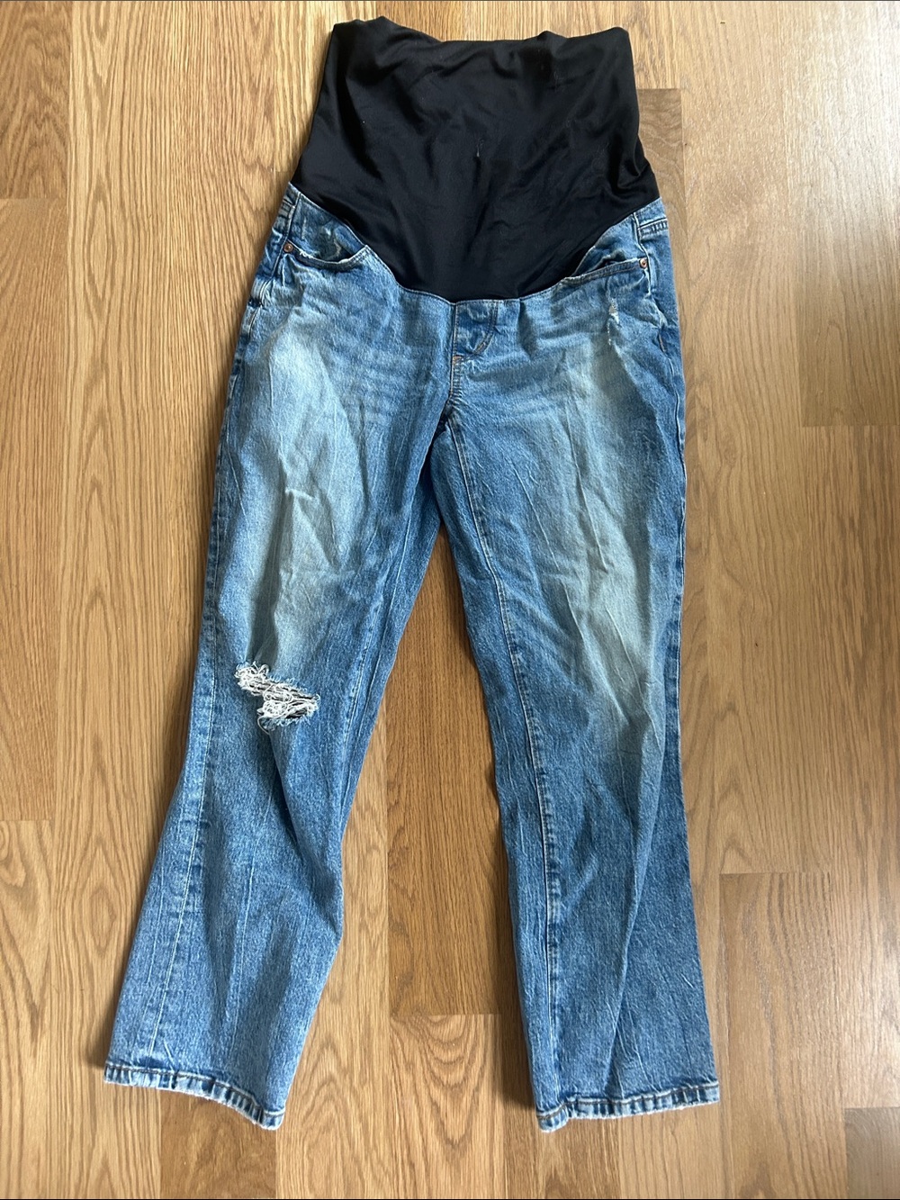 Maternity Blue Denim Jeans with Black Stretch Panel